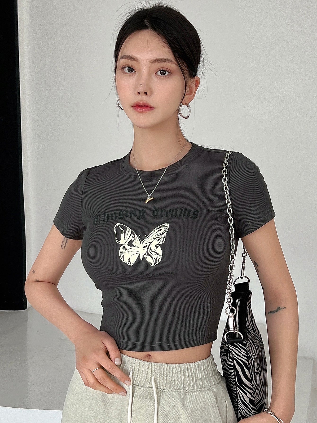 Butterfly & Letter Graphic Crop Tee