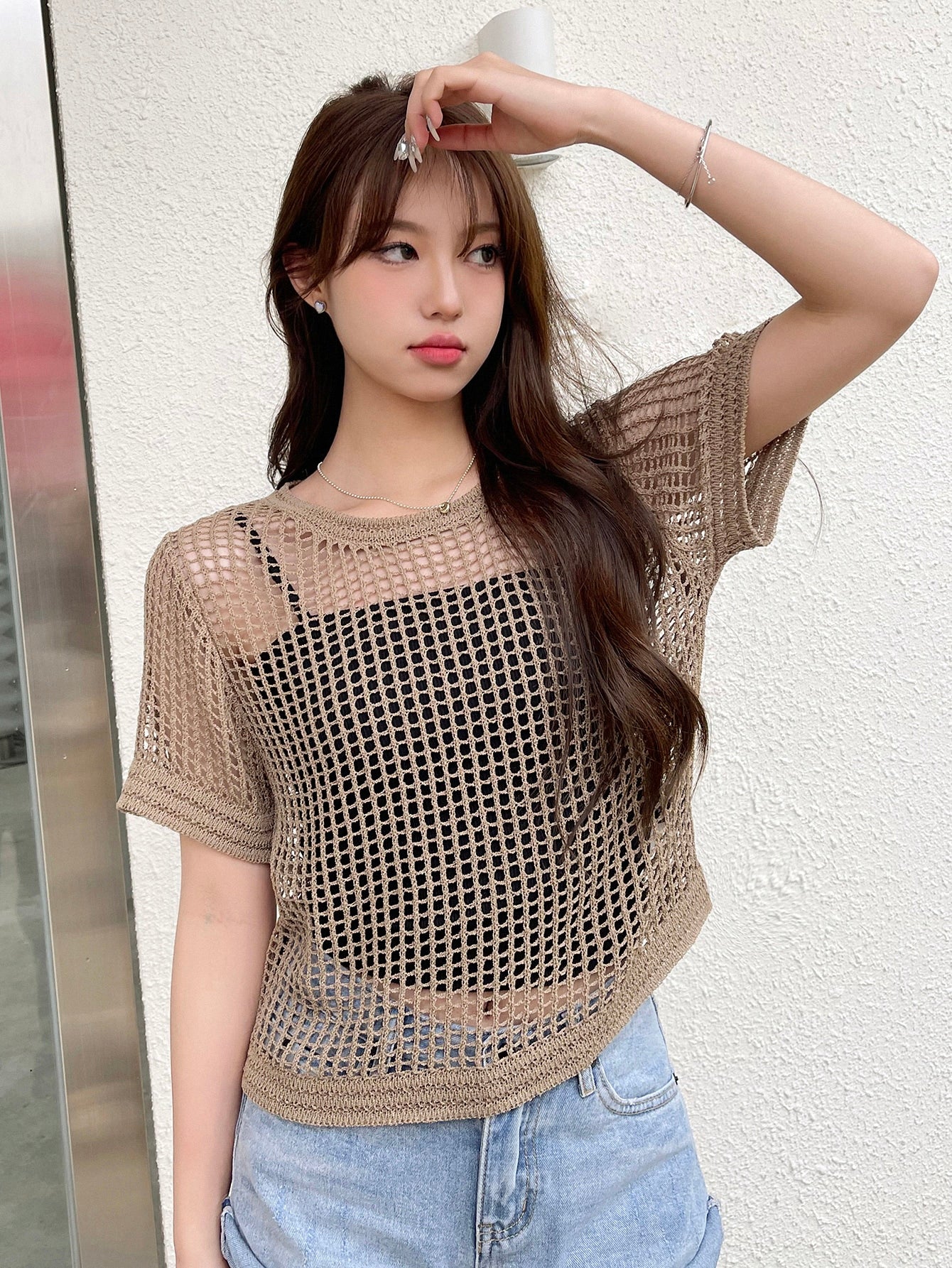 1pc Hollow Out Knit Top