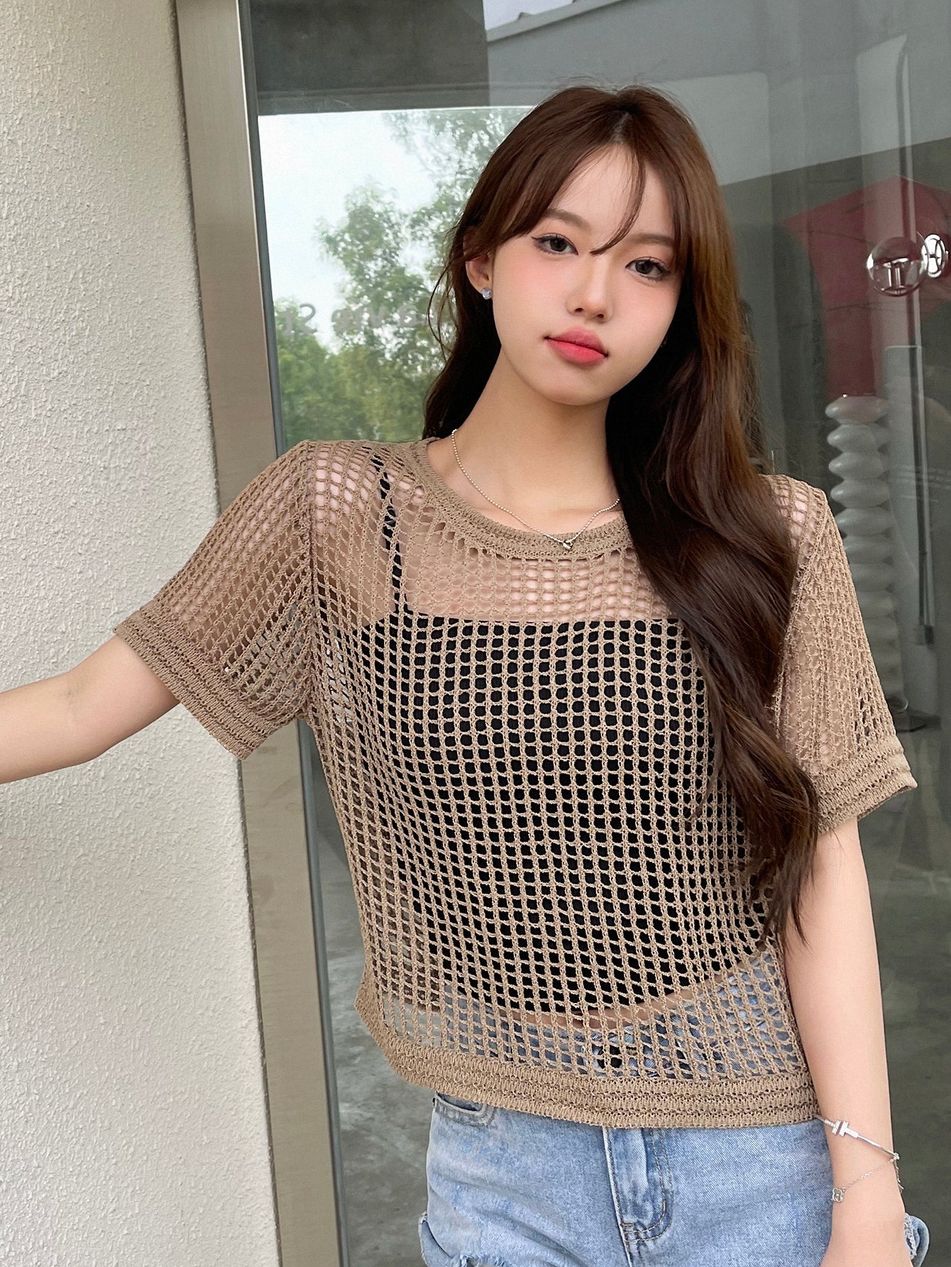 1pc Hollow Out Knit Top
