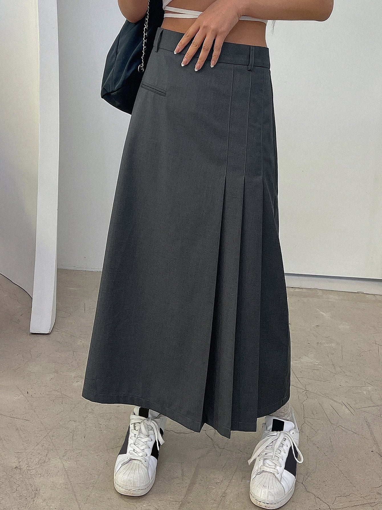 High Waist Fold Pleated Skirt