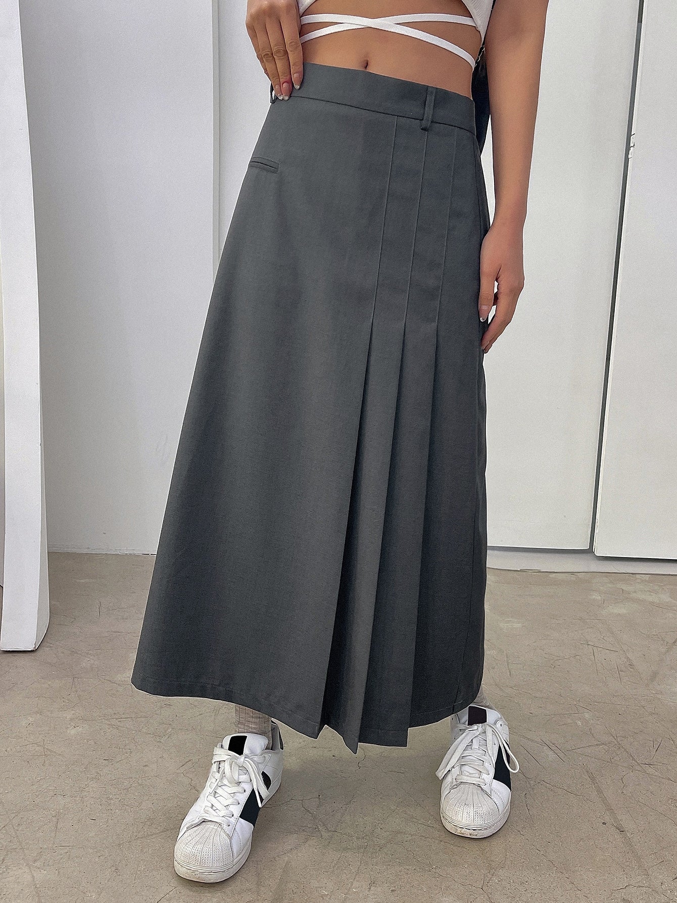 High Waist Fold Pleated Skirt