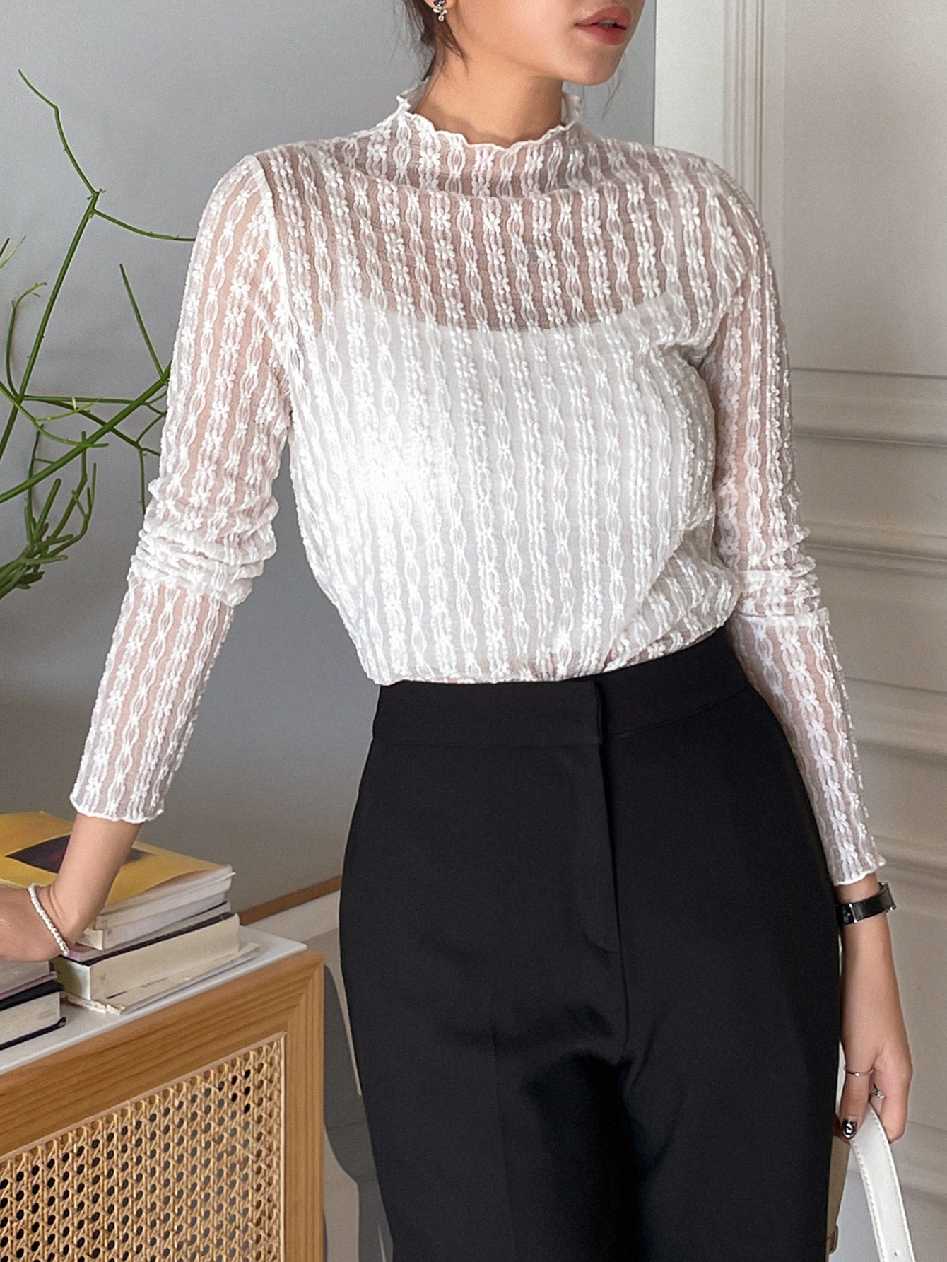 Mock Neck Lace Top Without Cami Top