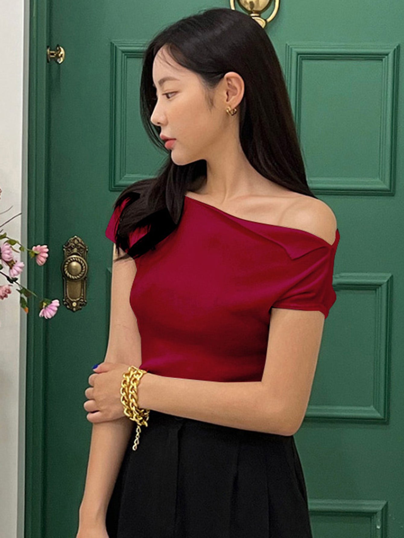 Solid Asymmetrical Neck Knit Top