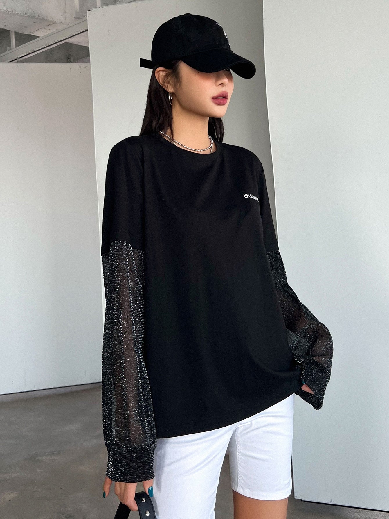 Letter Embroidery Round Neck Tee