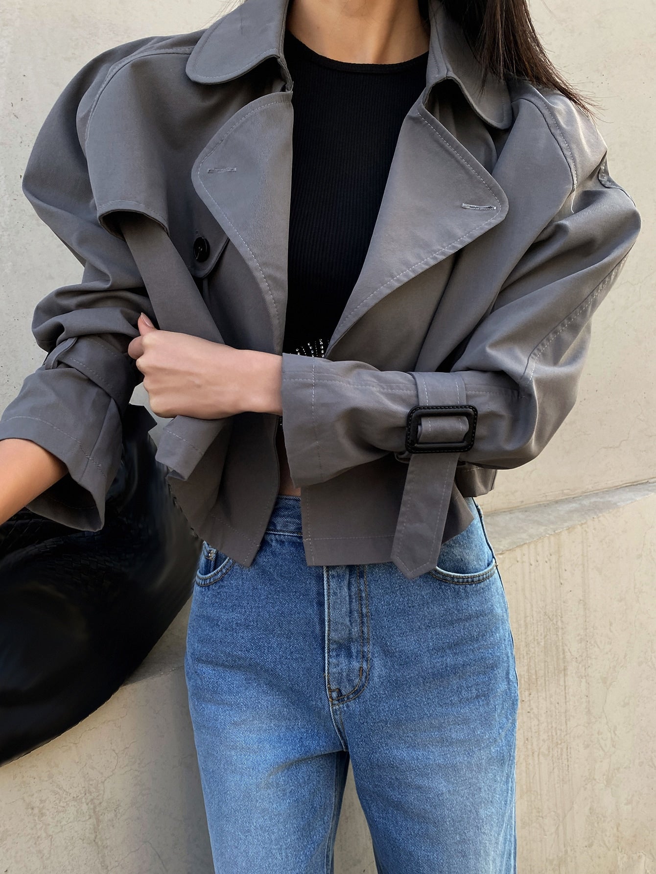 Solid Buckle Detail Crop Trench Coat