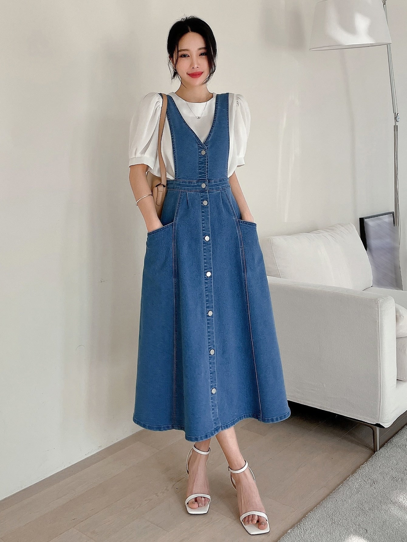Button Front Dual Pocket Denim Dress Without Tee