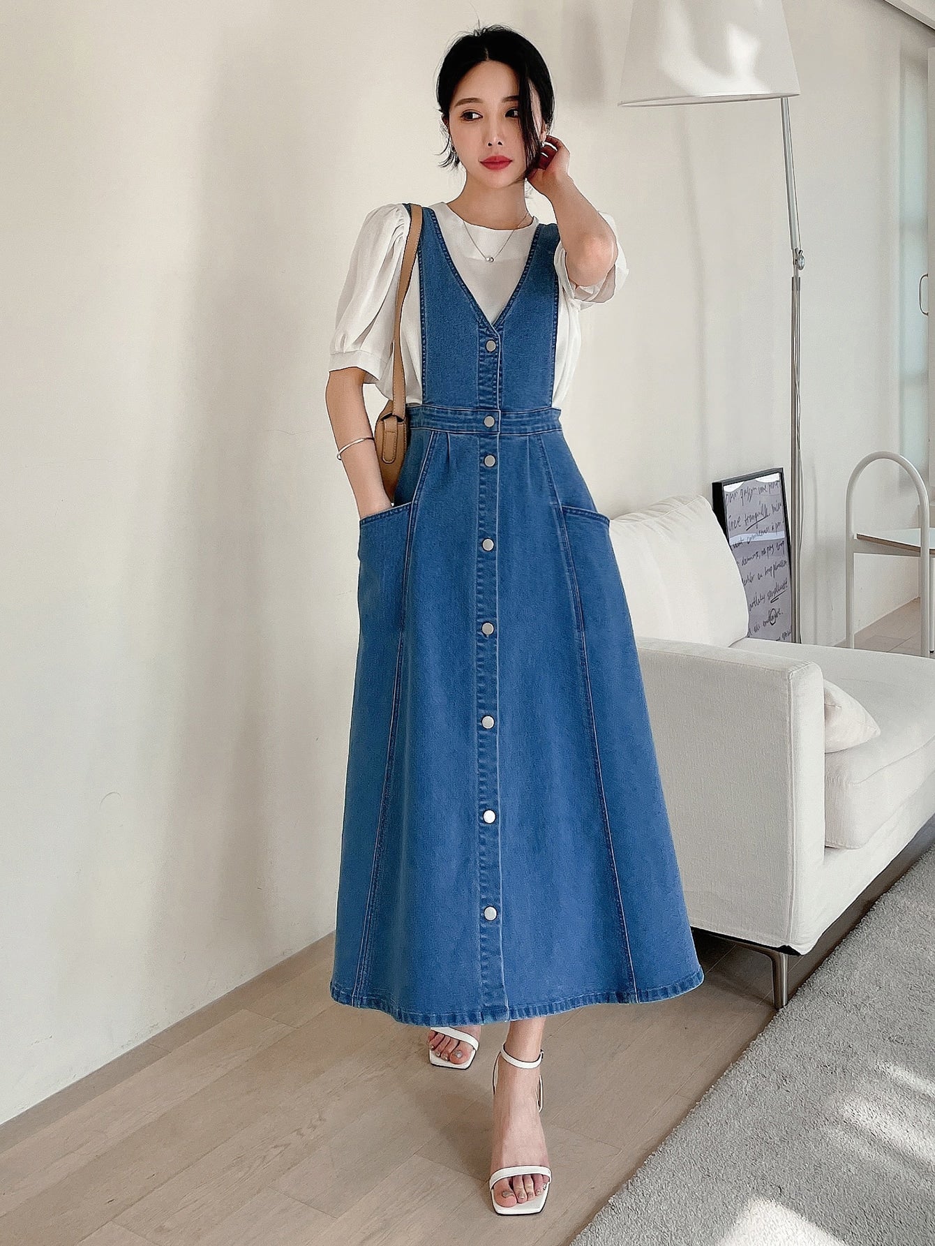 Button Front Dual Pocket Denim Dress Without Tee