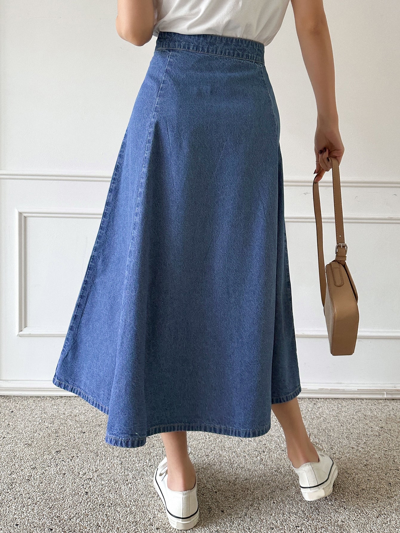 High Waist Denim A-line Skirt