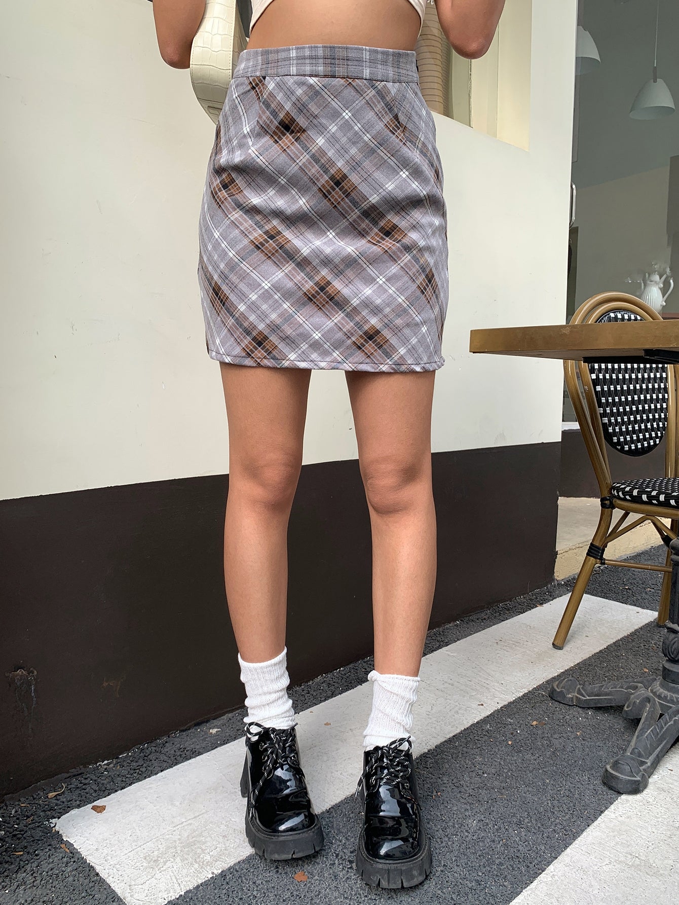 Plaid Print High Waist Skirt