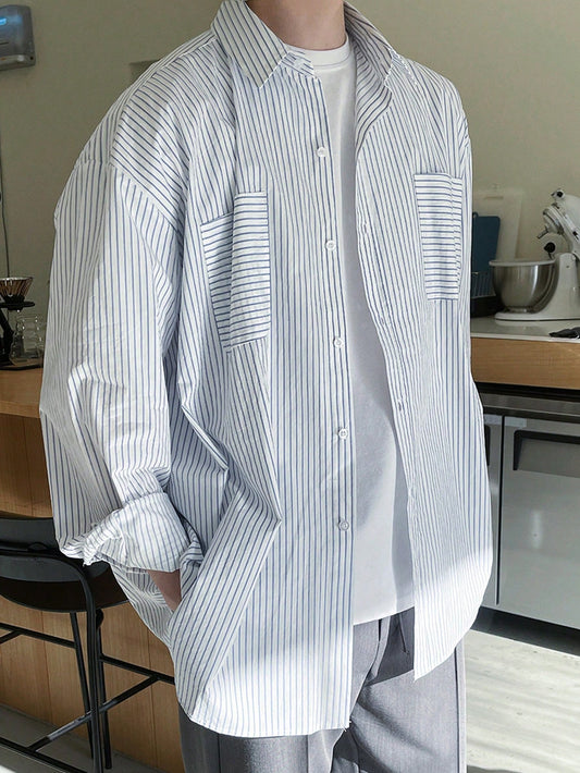 Men Striped Print Drop Shoulder Shirt