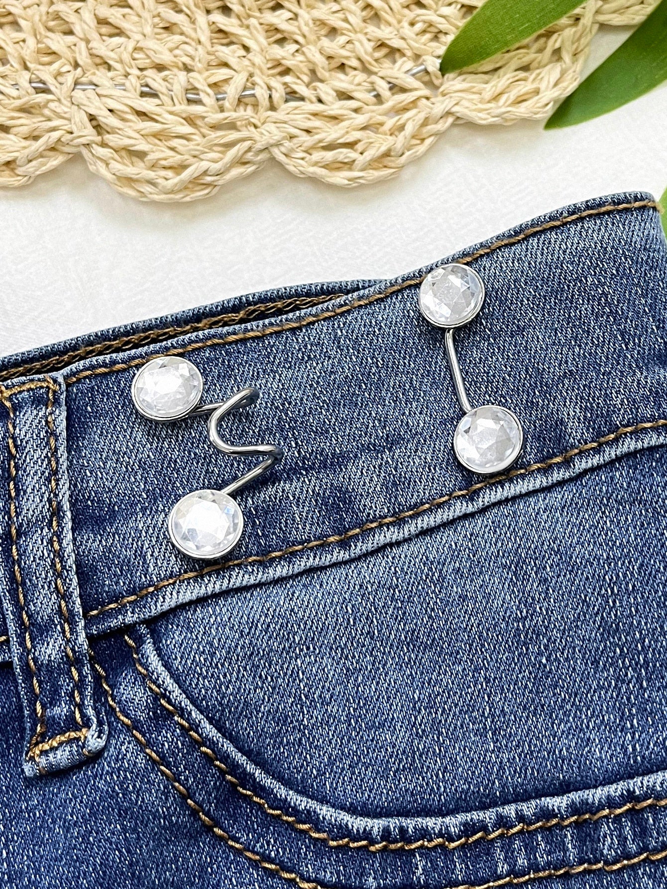 6pcs/set Detachable Iron Alloy Waist Button, Rhinestone Decor Adjustable Jeans Button For Home