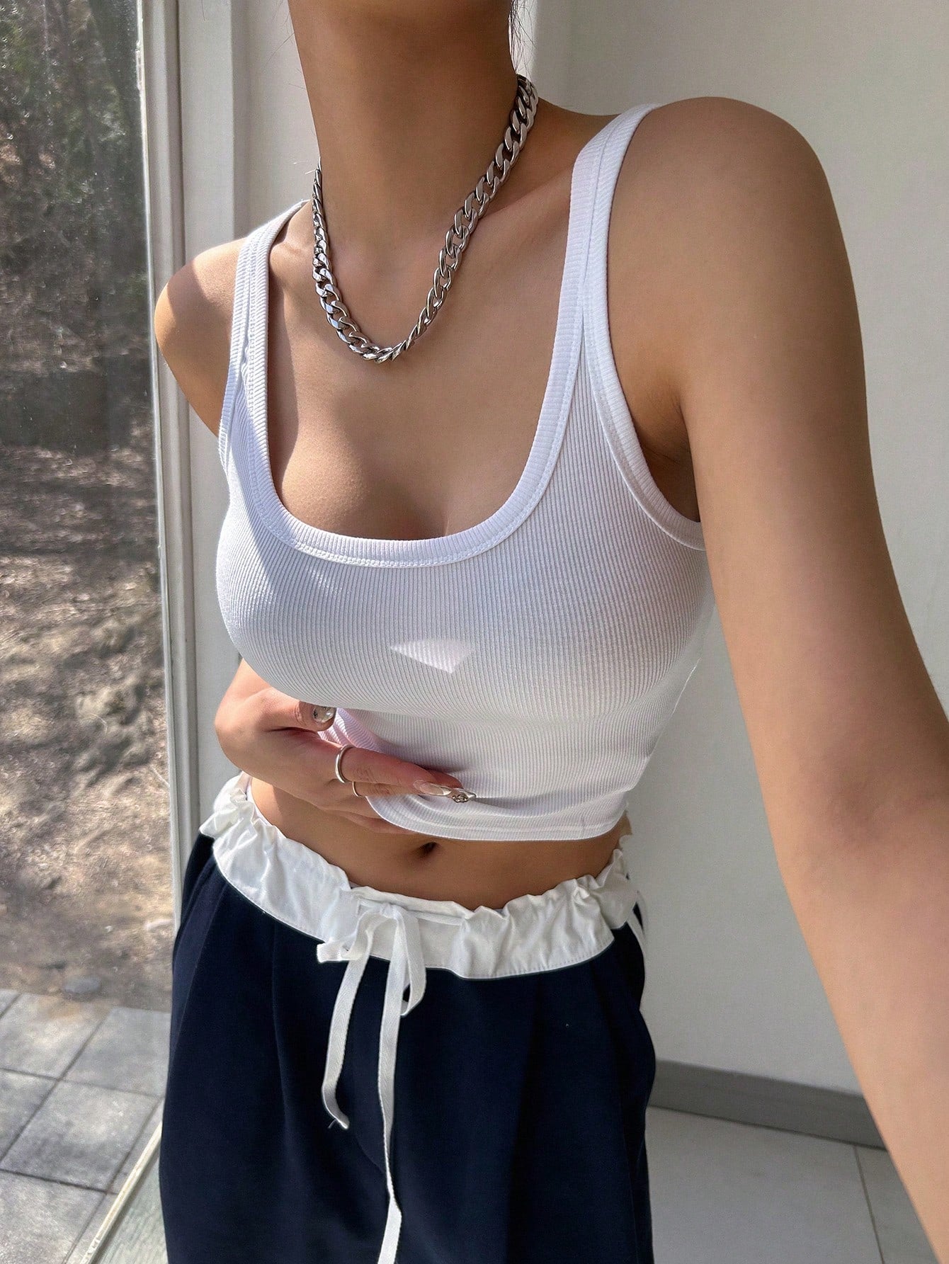 Solid Ribbed Knit Crop Cami Top