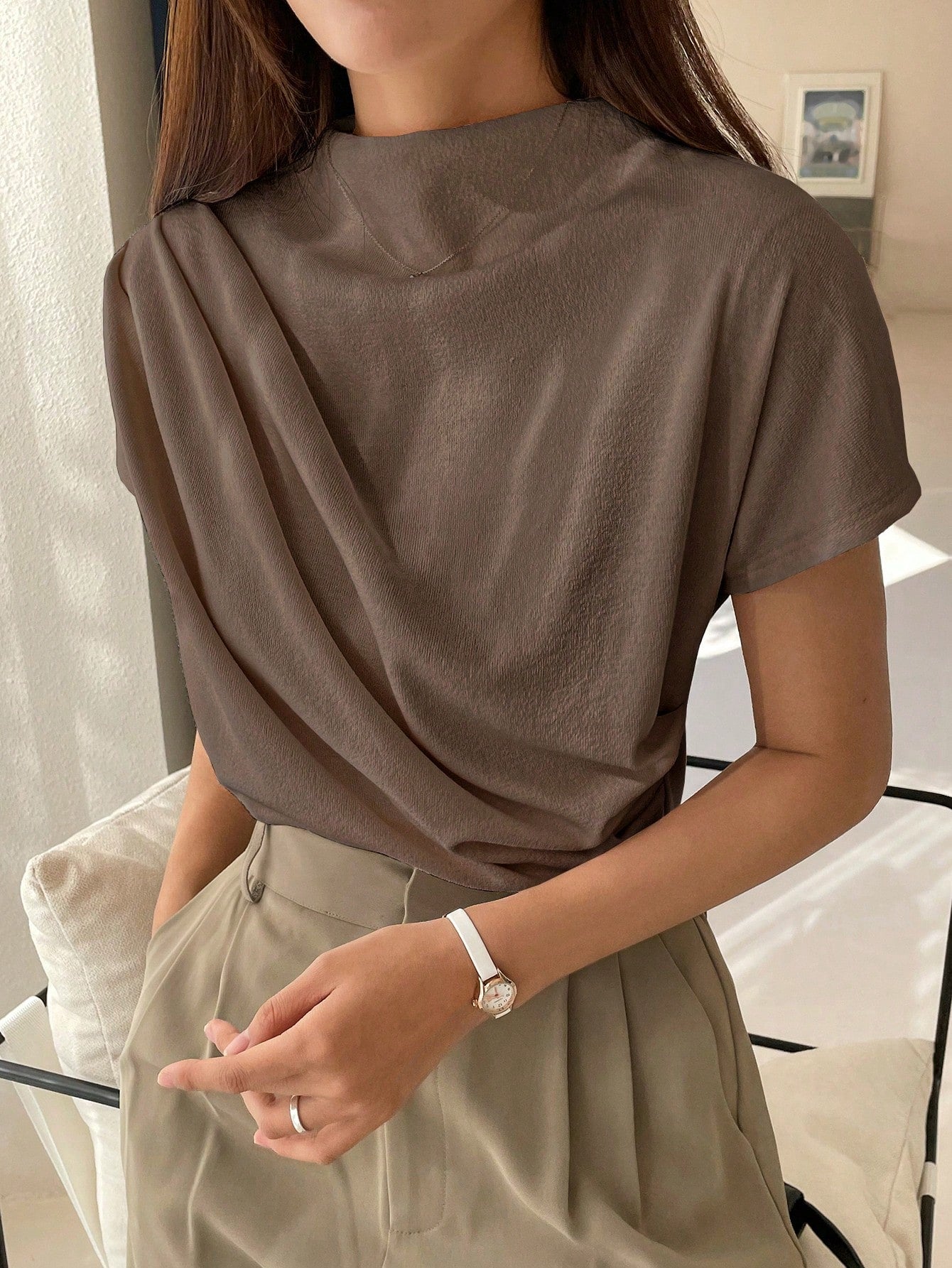 Ruched Batwing Sleeve Tee