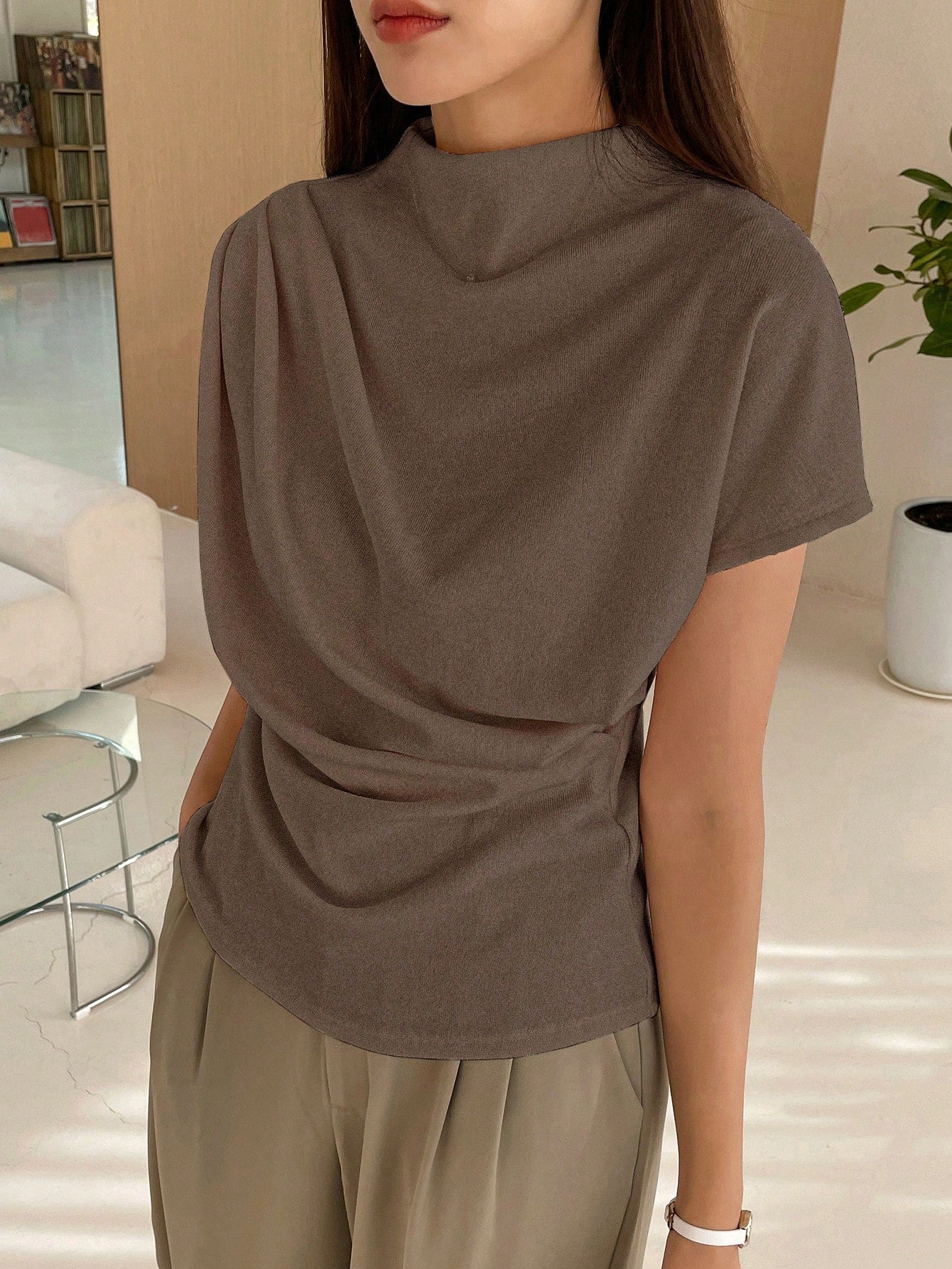 Ruched Batwing Sleeve Tee
