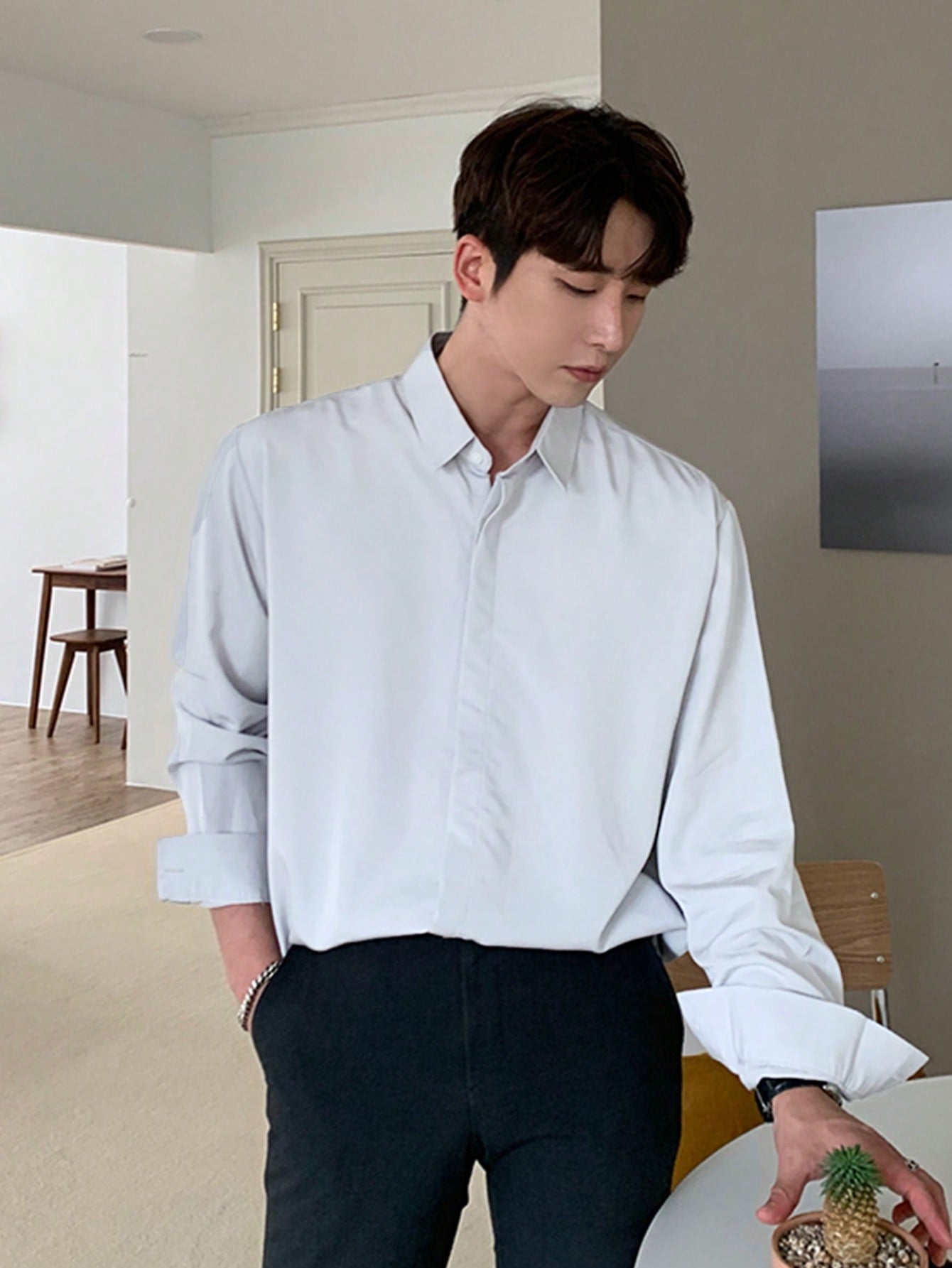 Men Cotton Solid Button Front Shirt