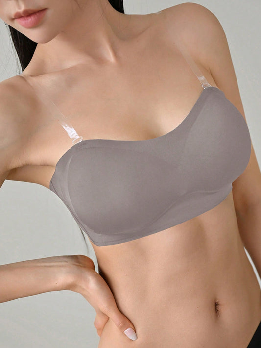Solid Wireless Bra With Clear Strap