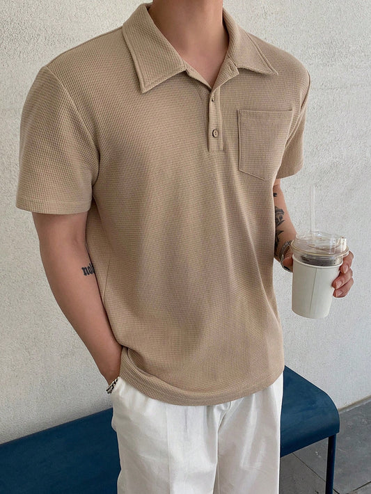 Men Cotton Solid Pocket Patched Polo Shirt