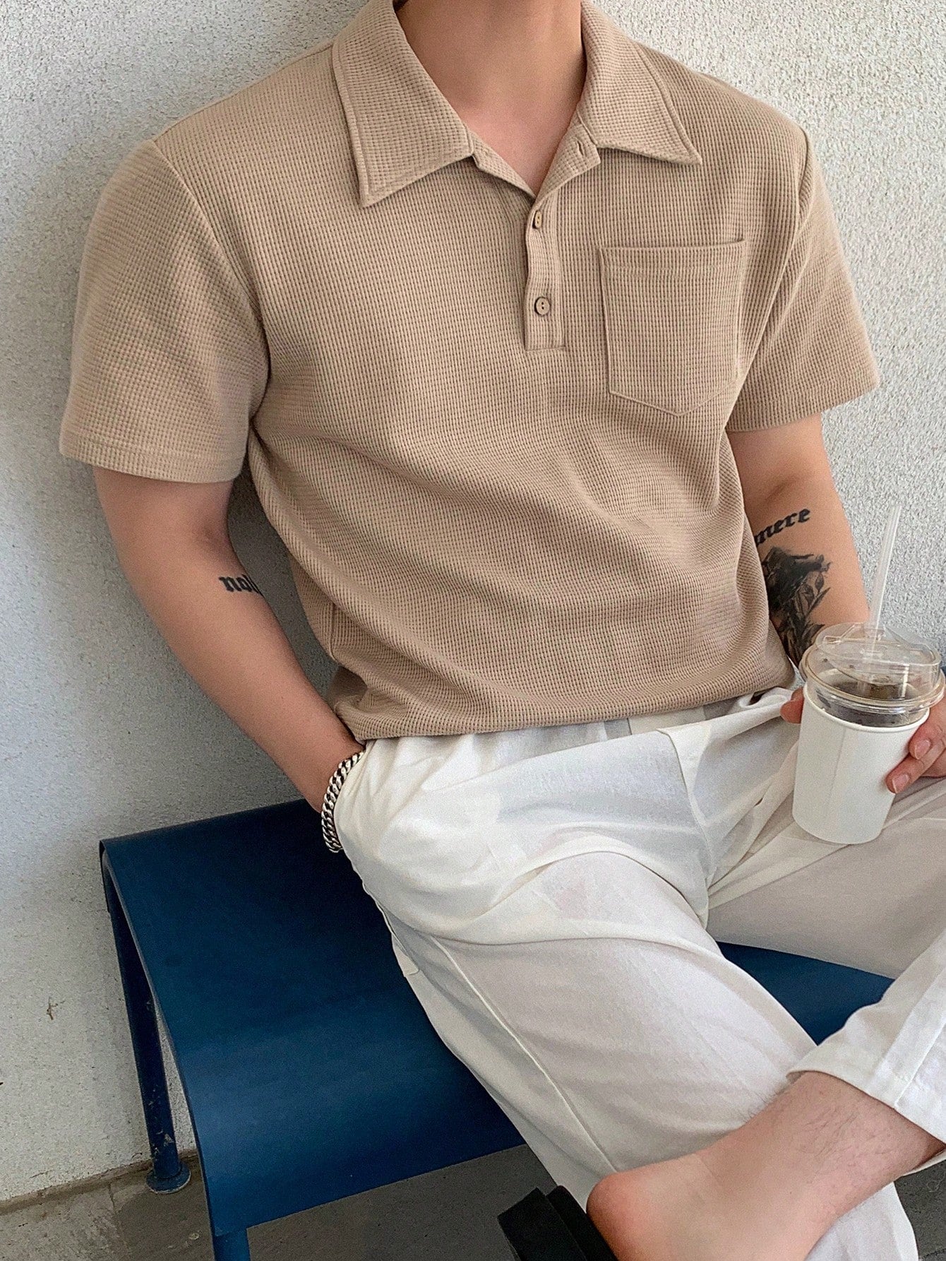 Men Cotton Solid Pocket Patched Polo Shirt
