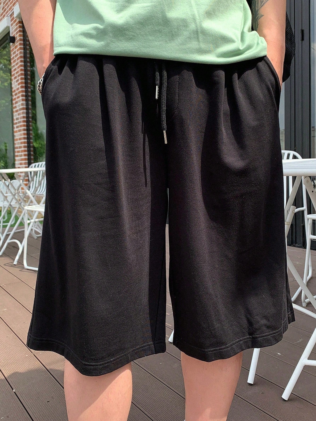Men Cotton Slant Pocket Drawstring Waist Shorts
