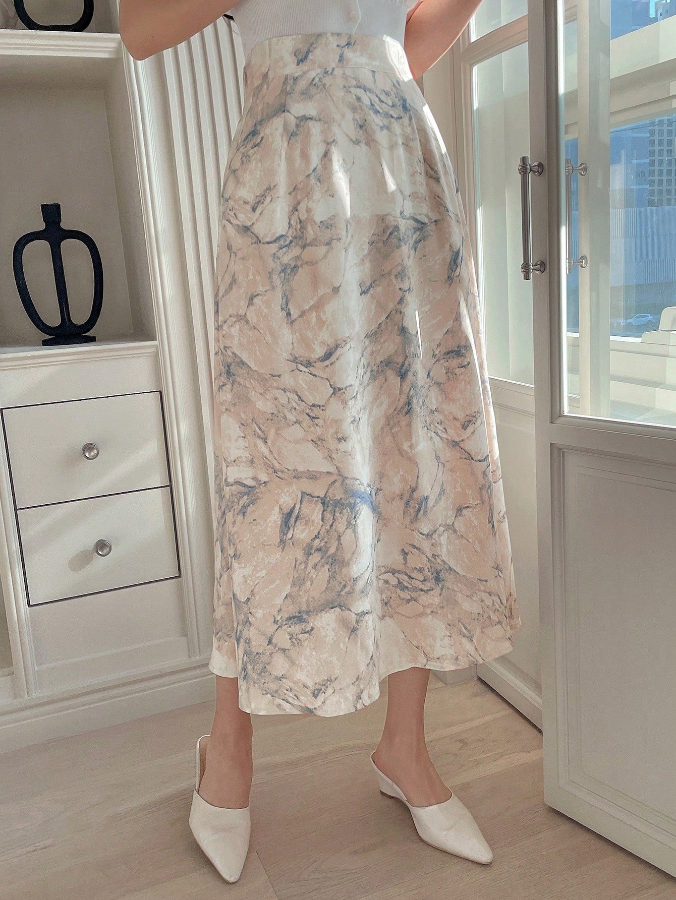 Marble Print Flared Skirt