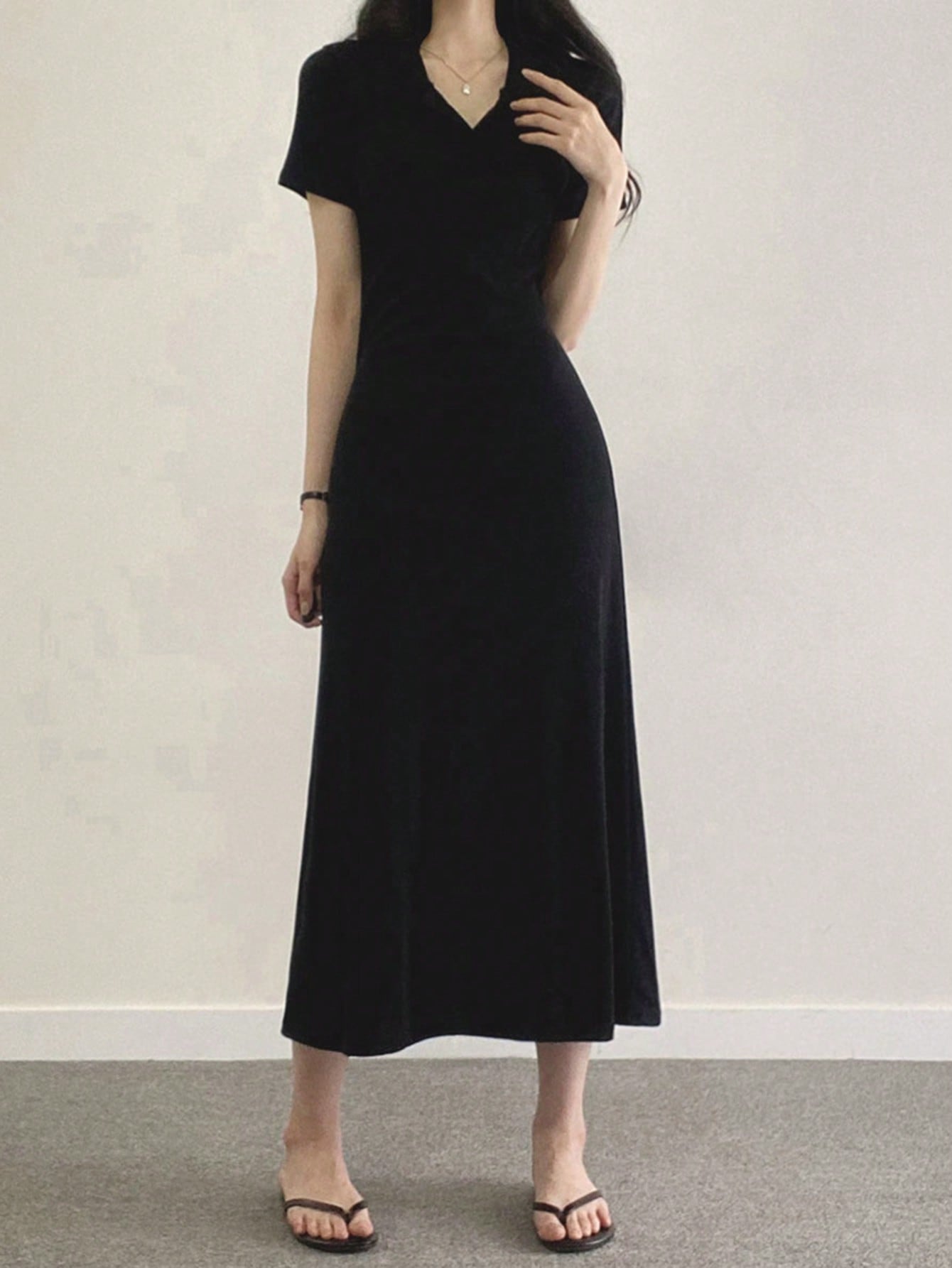 Solid Collar Neck A-line Dress – DAZY