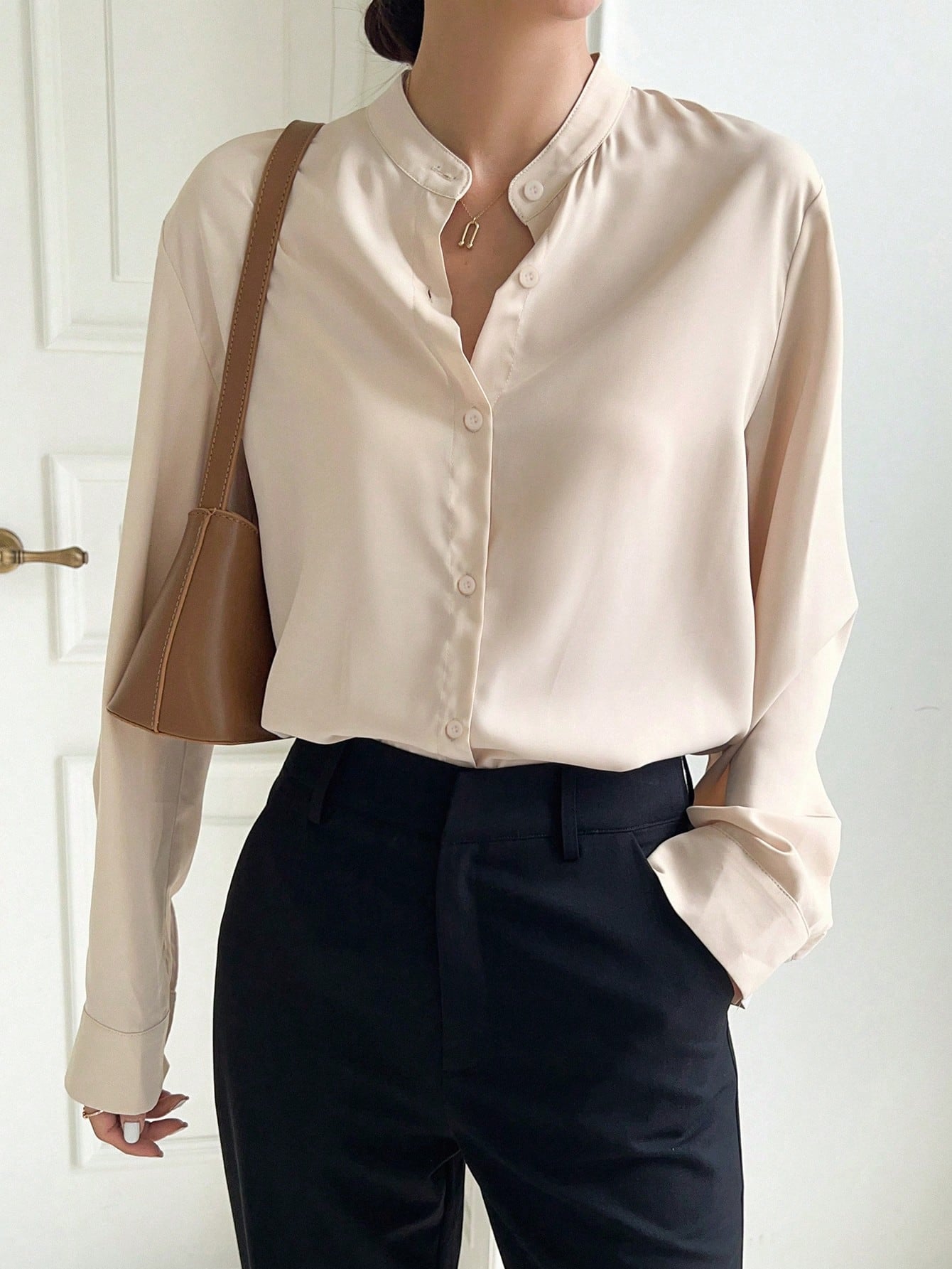 Solid Button Front Blouse