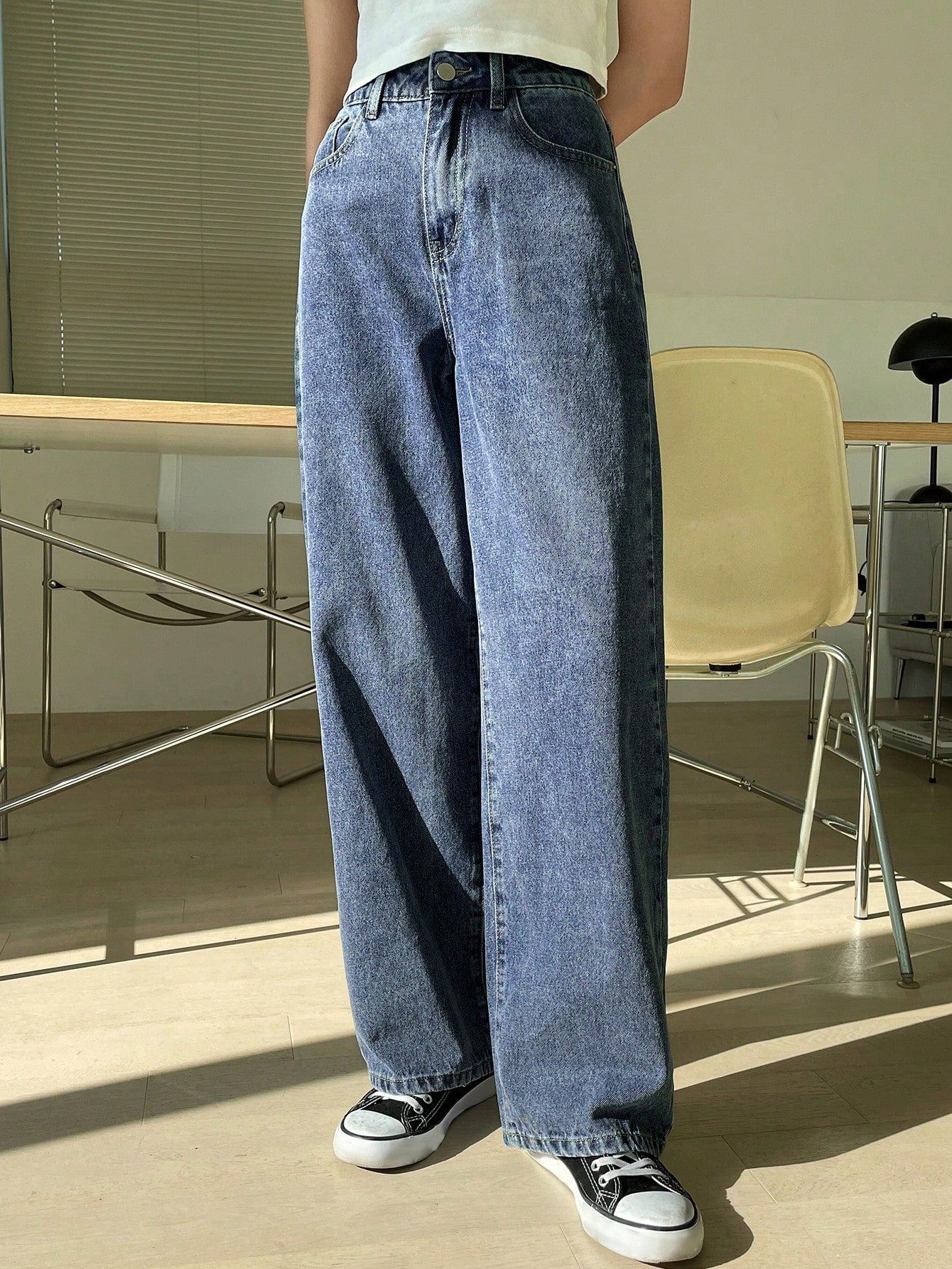 High Waist Washed Wide Leg Jeans