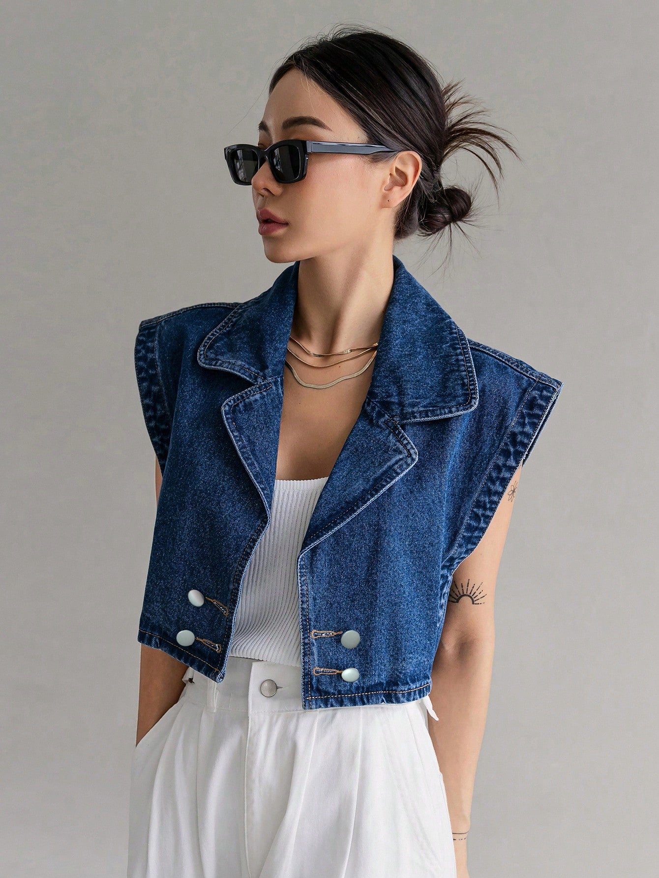 Batwing Sleeve Double Breasted Denim Shirt