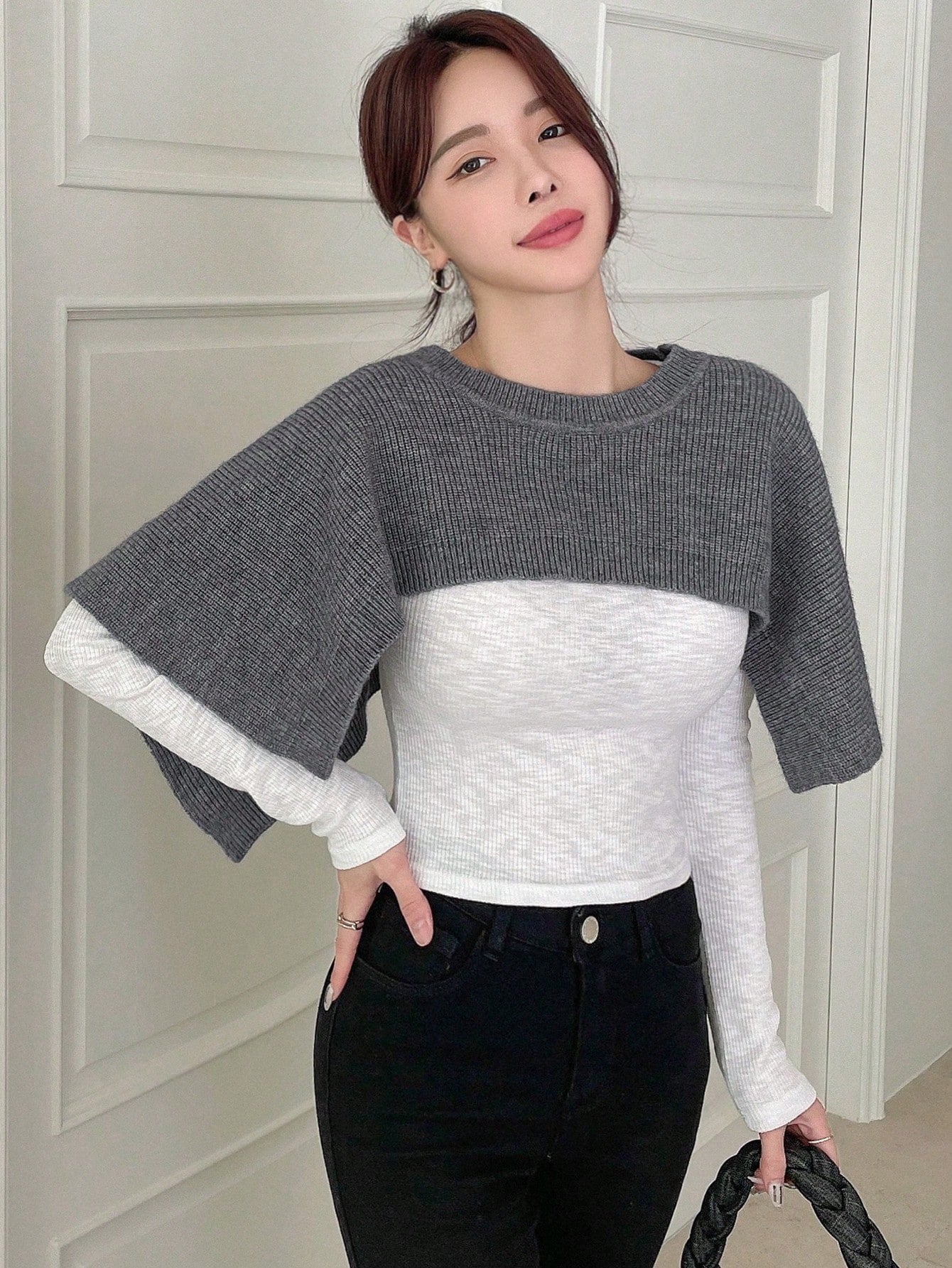 1pc Solid Asymmetrical Hem Sweater Vest