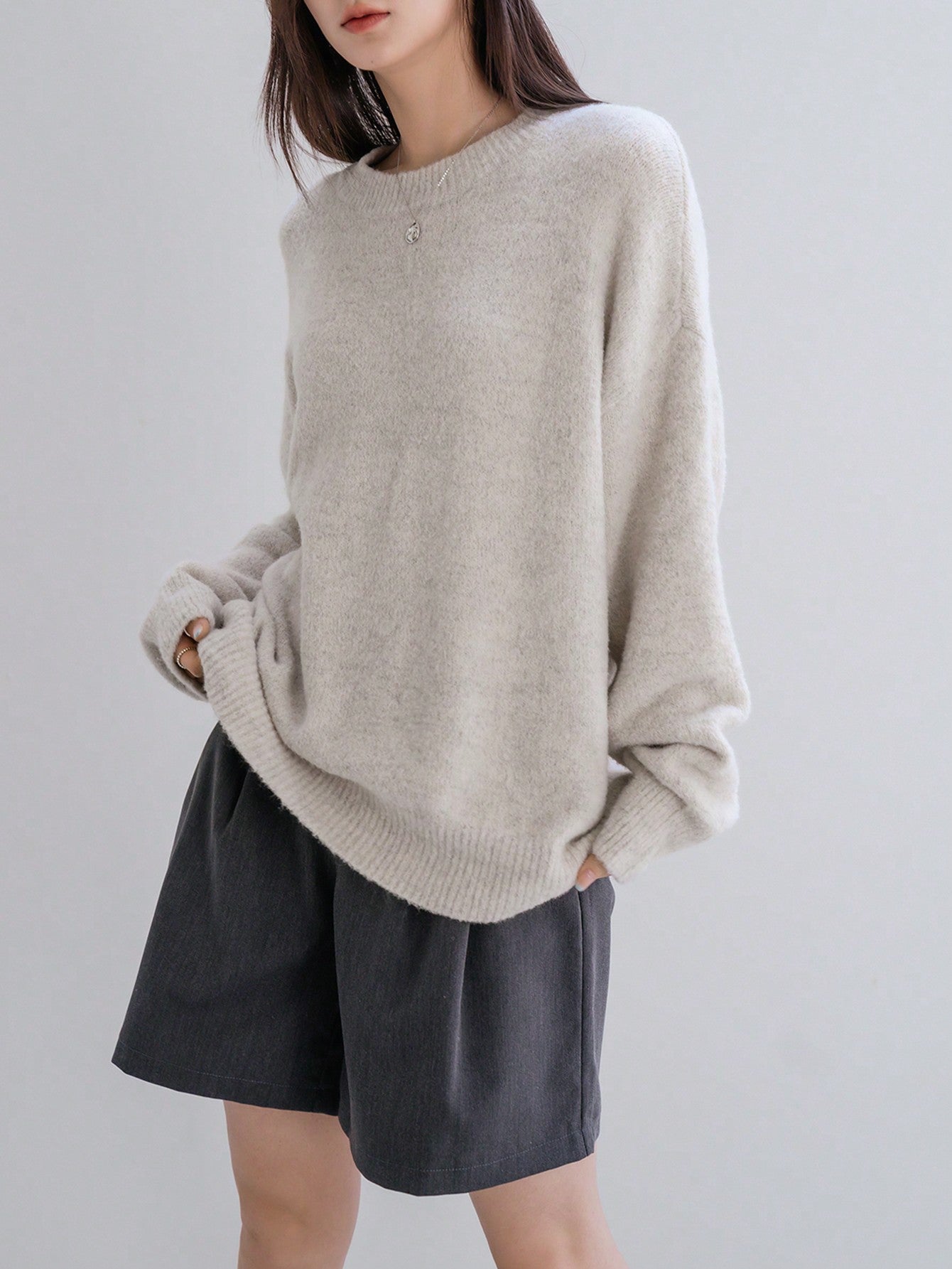 Fluffy Knit Drop Shoulder Sweater