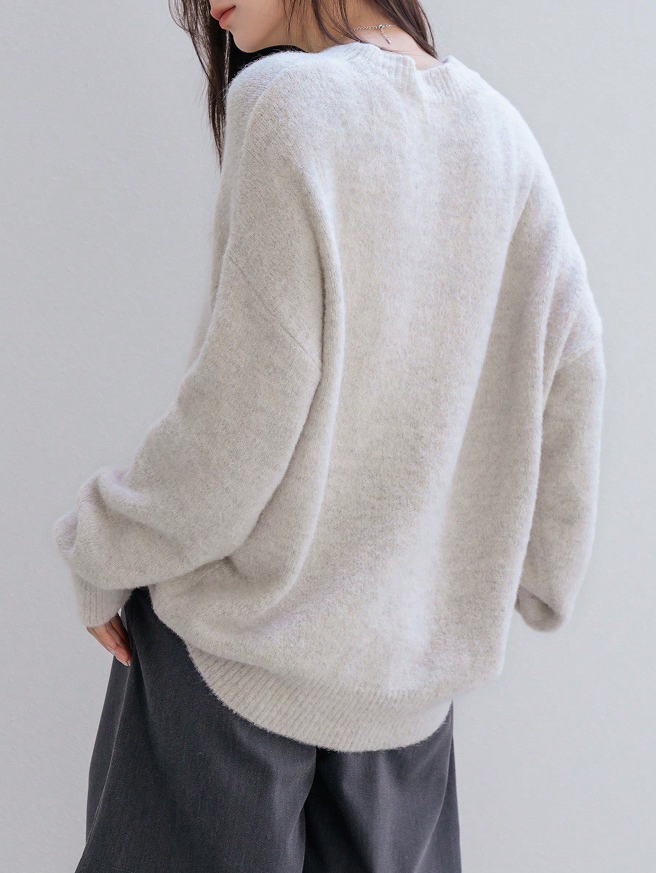 Fluffy Knit Drop Shoulder Sweater