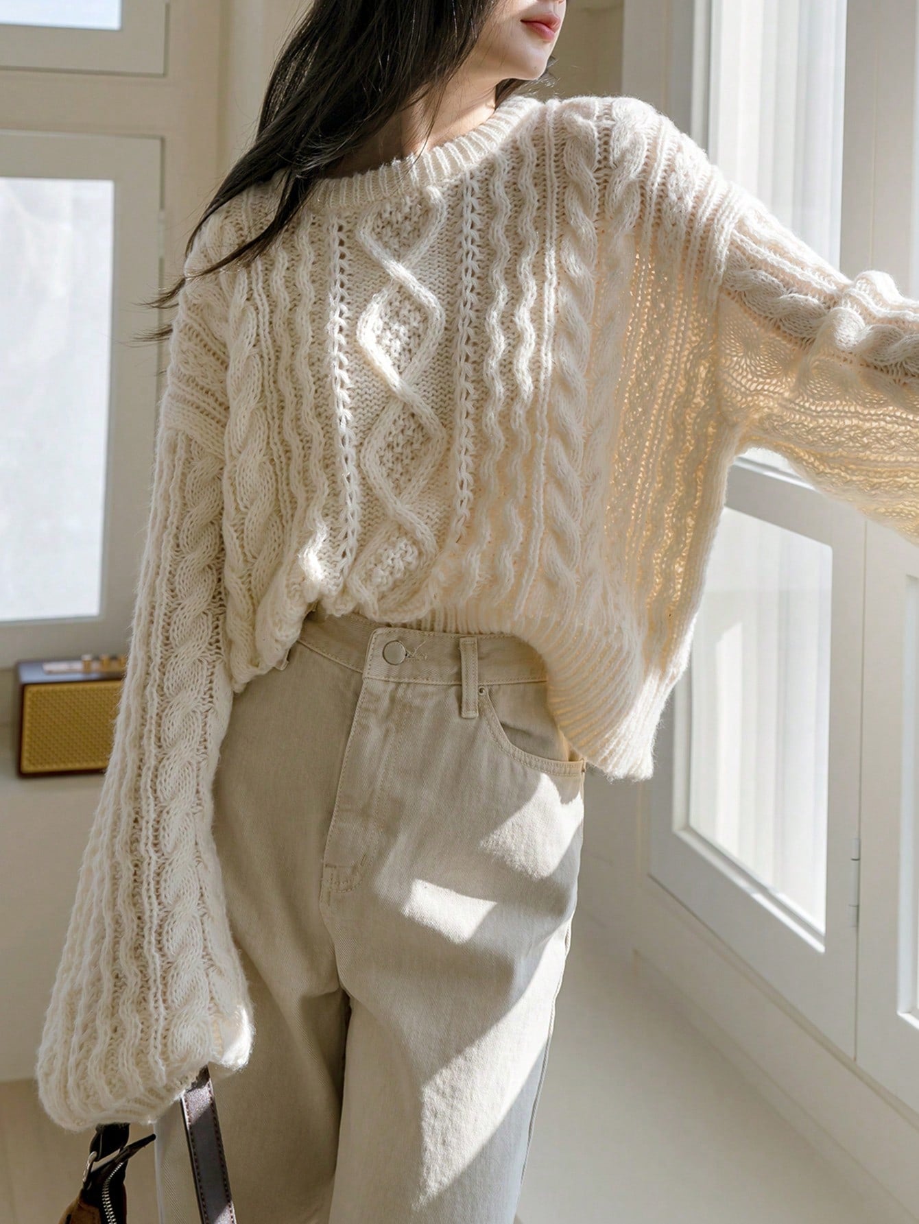 Cable Knit Drop Shoulder Sweater