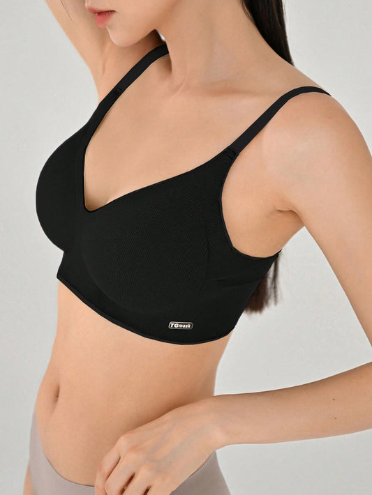 Letter Patched Detail Wireless Bra