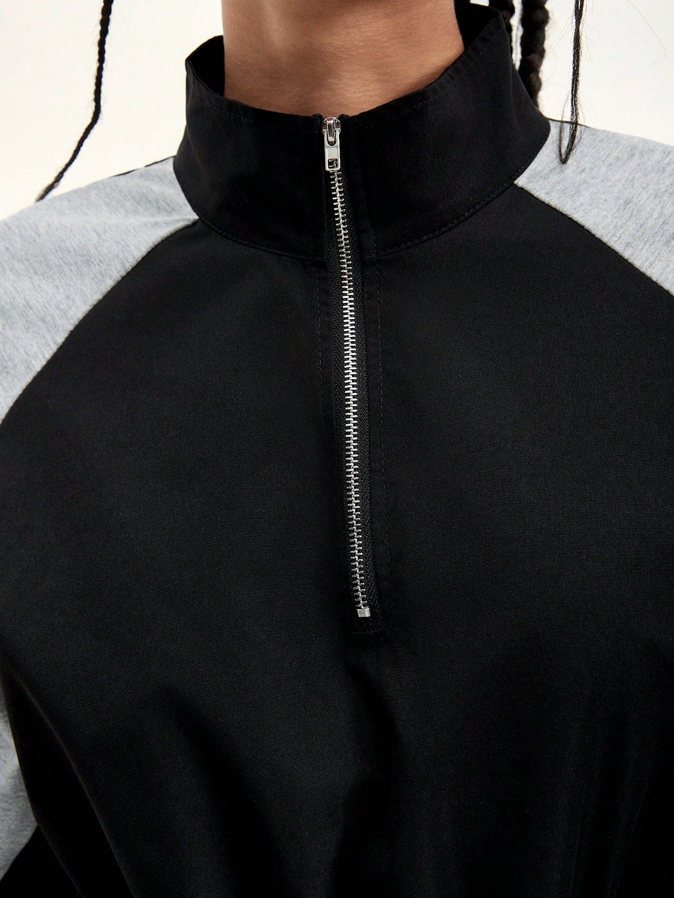 Contrast Panel Raglan Sleeve Zipper Placket A-line Dress