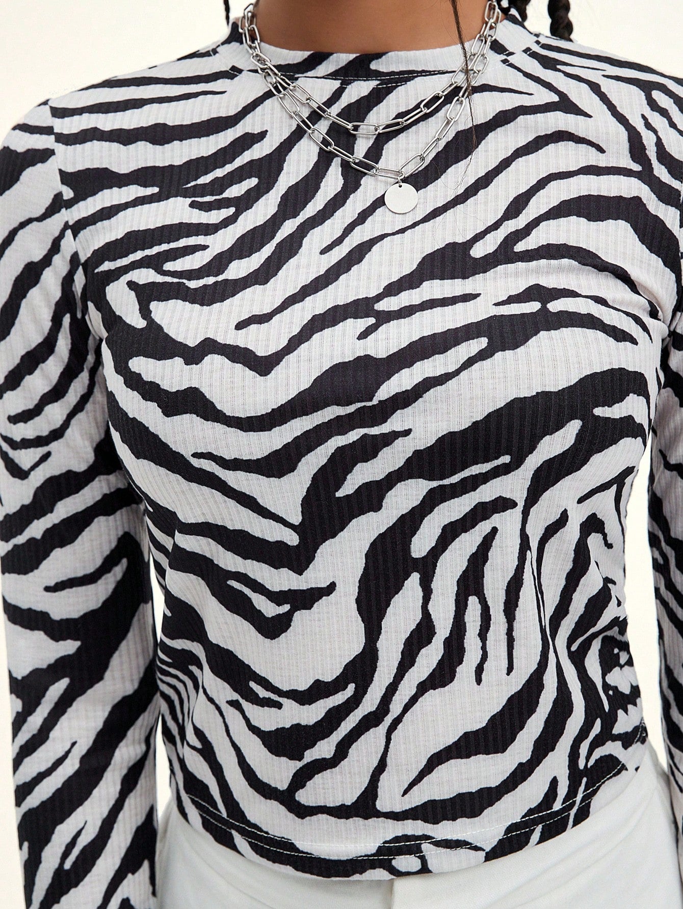Zebra Striped Ribbed Knit Tee