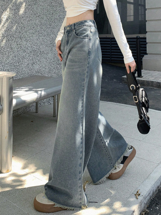 Solid Wide Leg Jeans