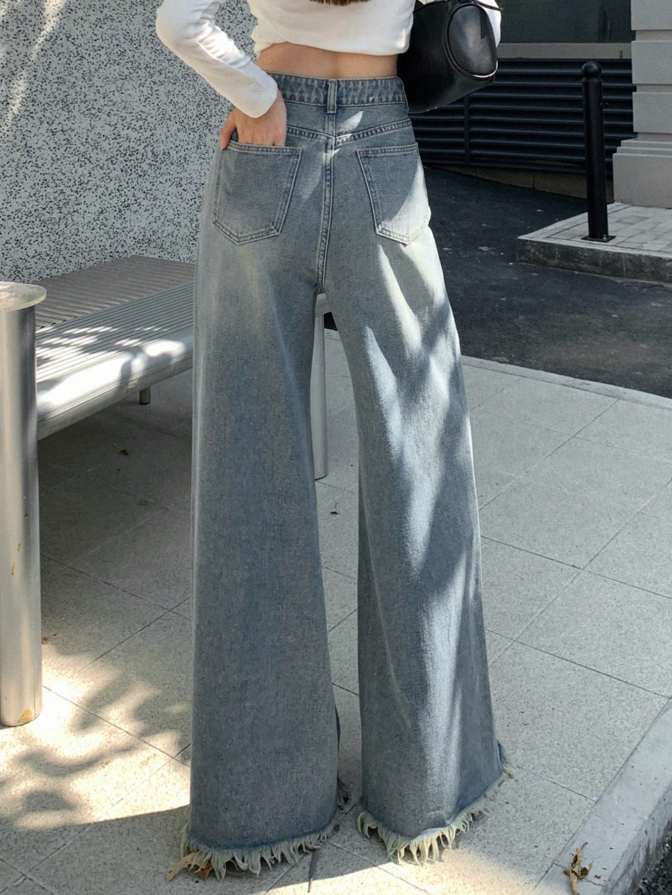 Solid Wide Leg Jeans