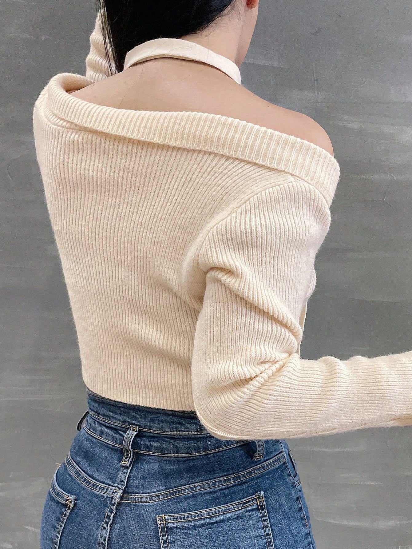 Solid Color Off Shoulder Short Sweater