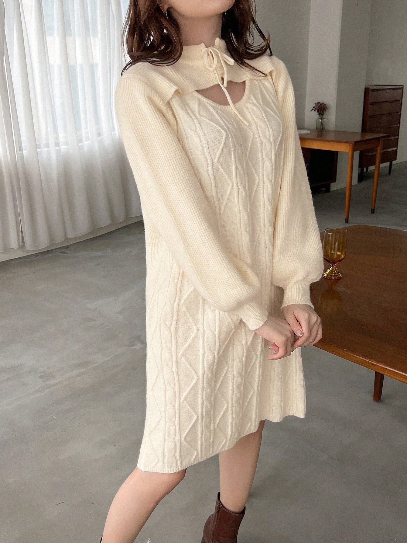Solid Color Hollow Out Knitted Dress