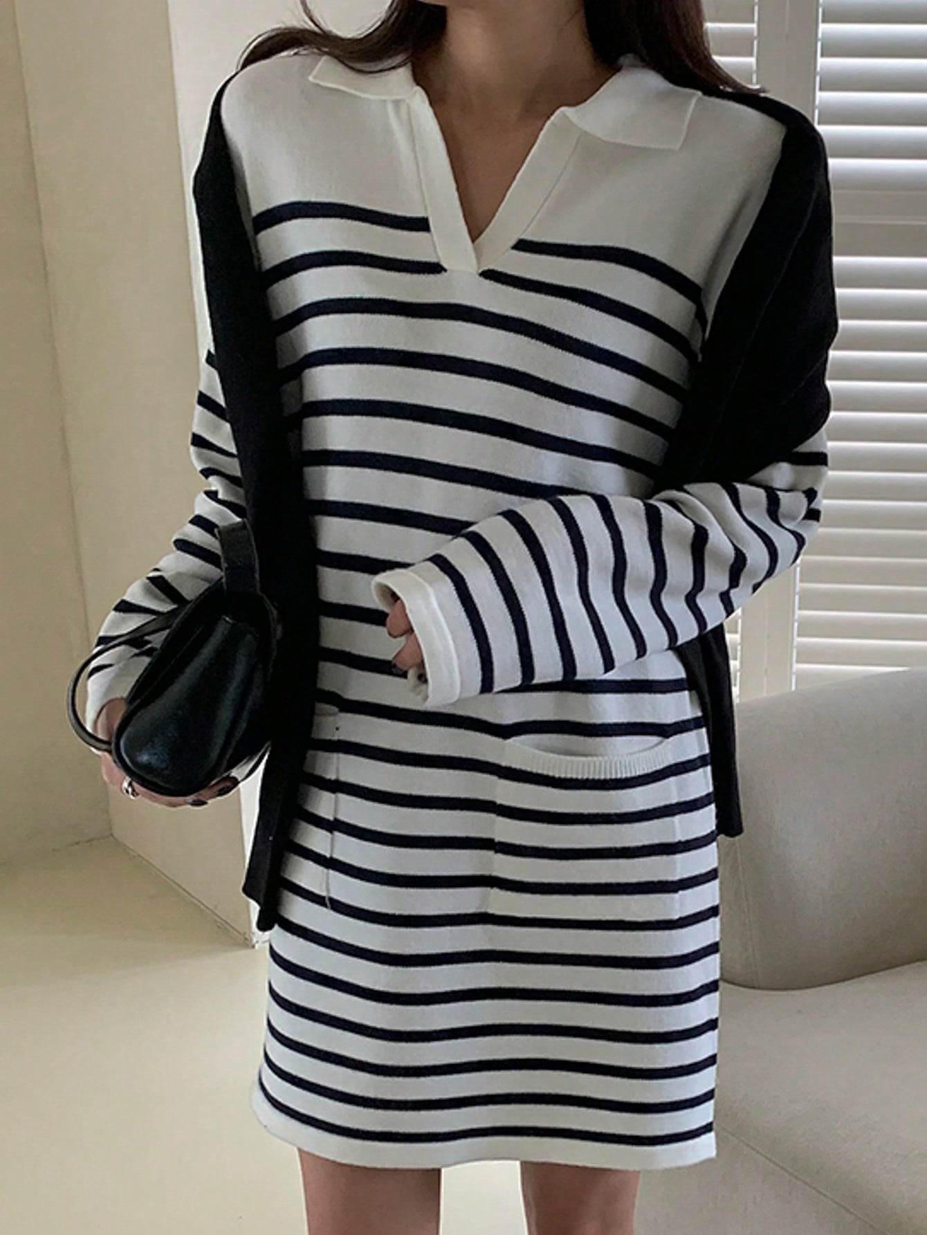 Women's Collared Striped Casual Sweater Dress