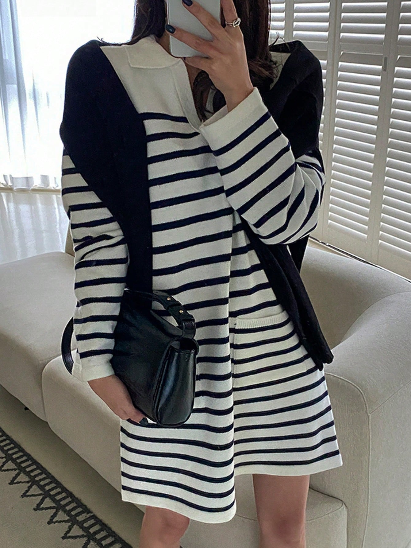 Women's Collared Striped Casual Sweater Dress