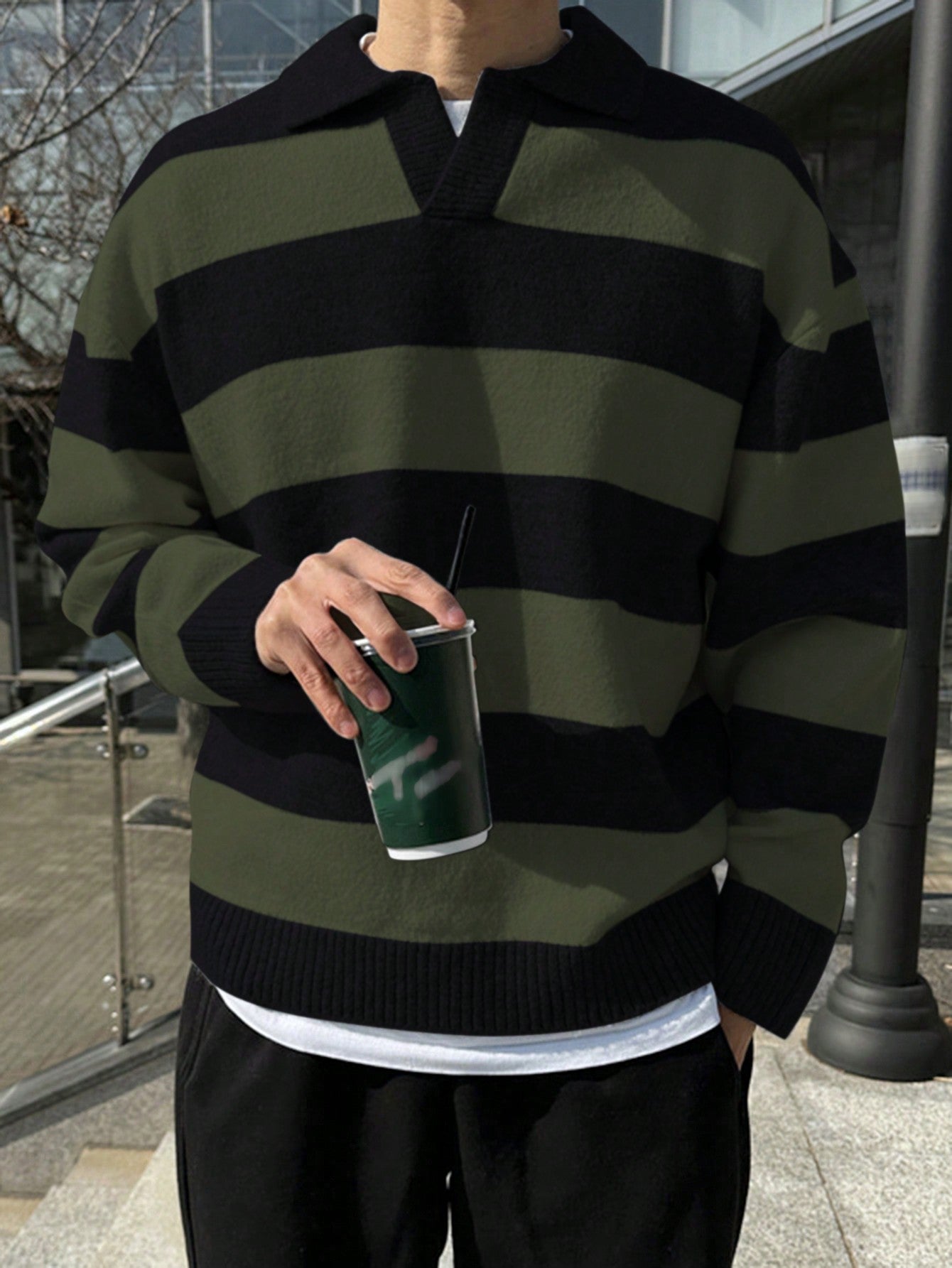 Men's Striped Color Block Knitted Sweater