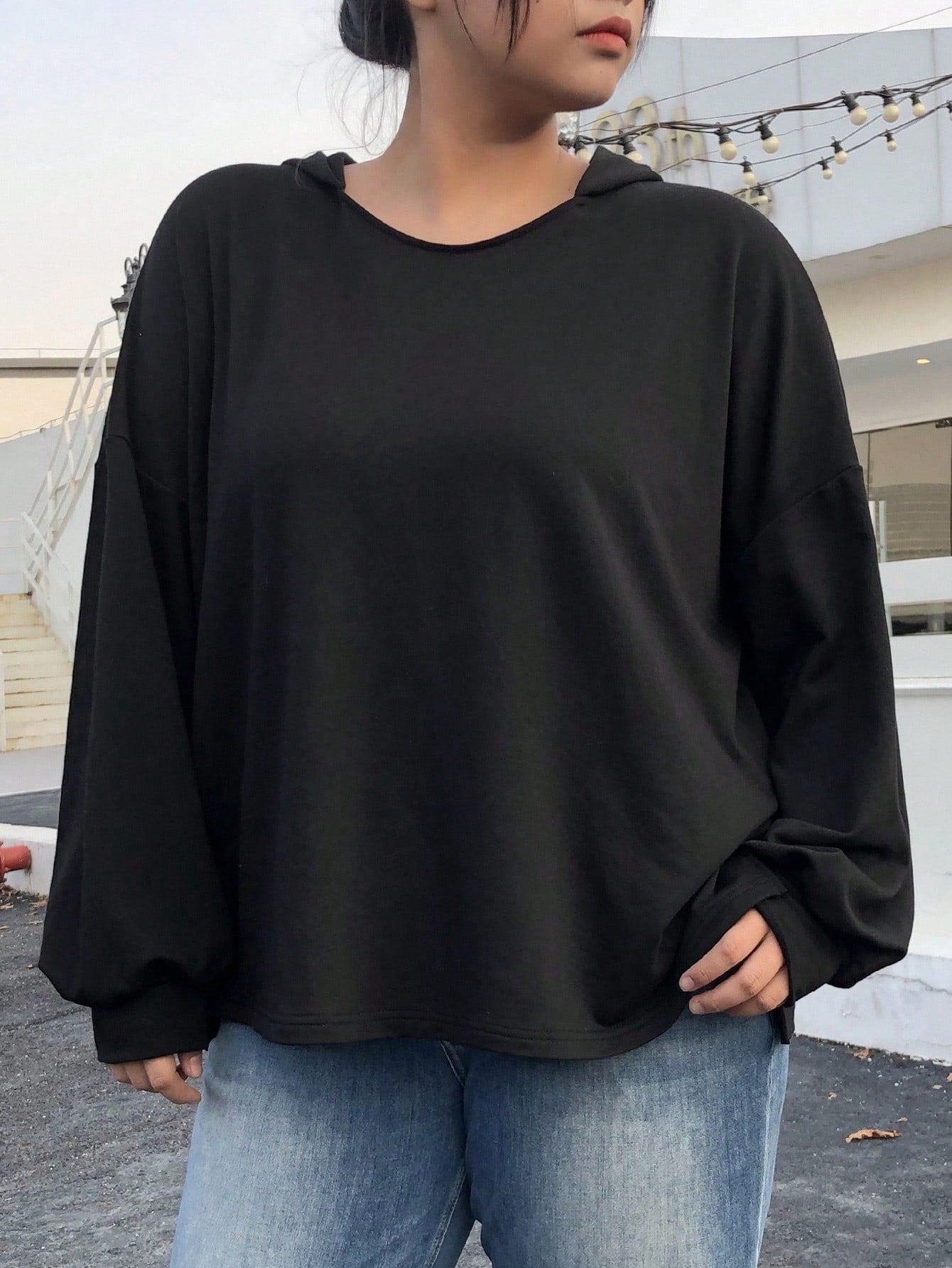Women's Hooded Sweatshirt With Drop Shoulder Design