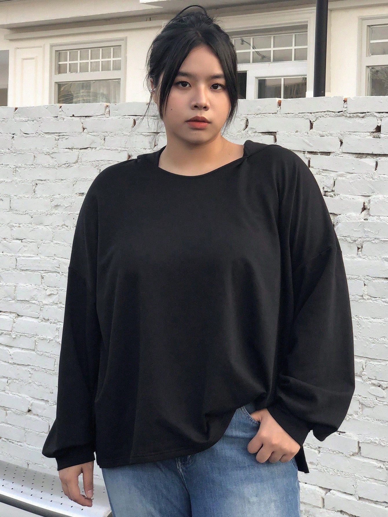 Women's Hooded Sweatshirt With Drop Shoulder Design