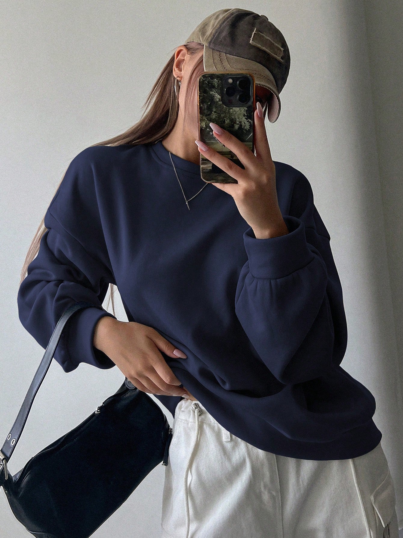 Solid Color Loose Fit Drop Shoulder Sweatshirt