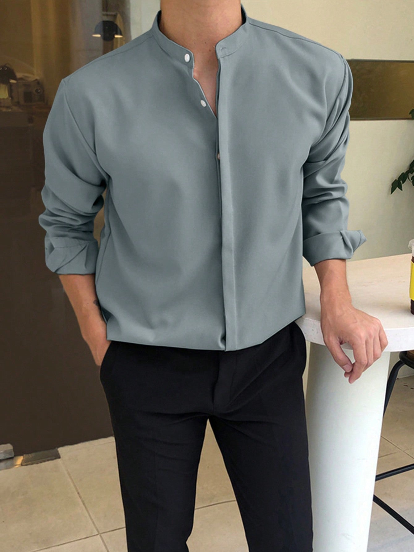 Men's Solid Color Button Down Long Sleeve Shirt