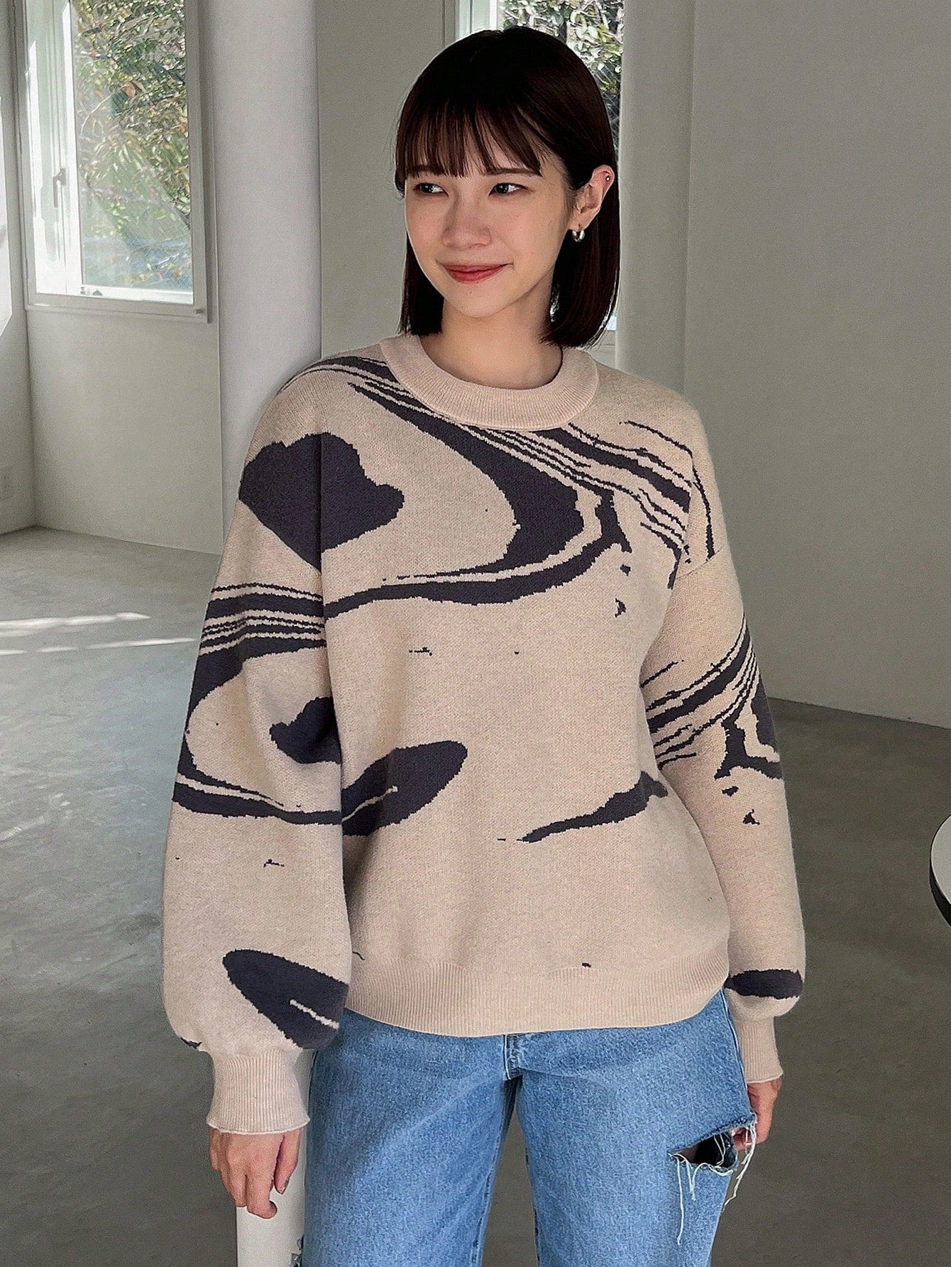 Women's Patterned Drop Shoulder Sweater