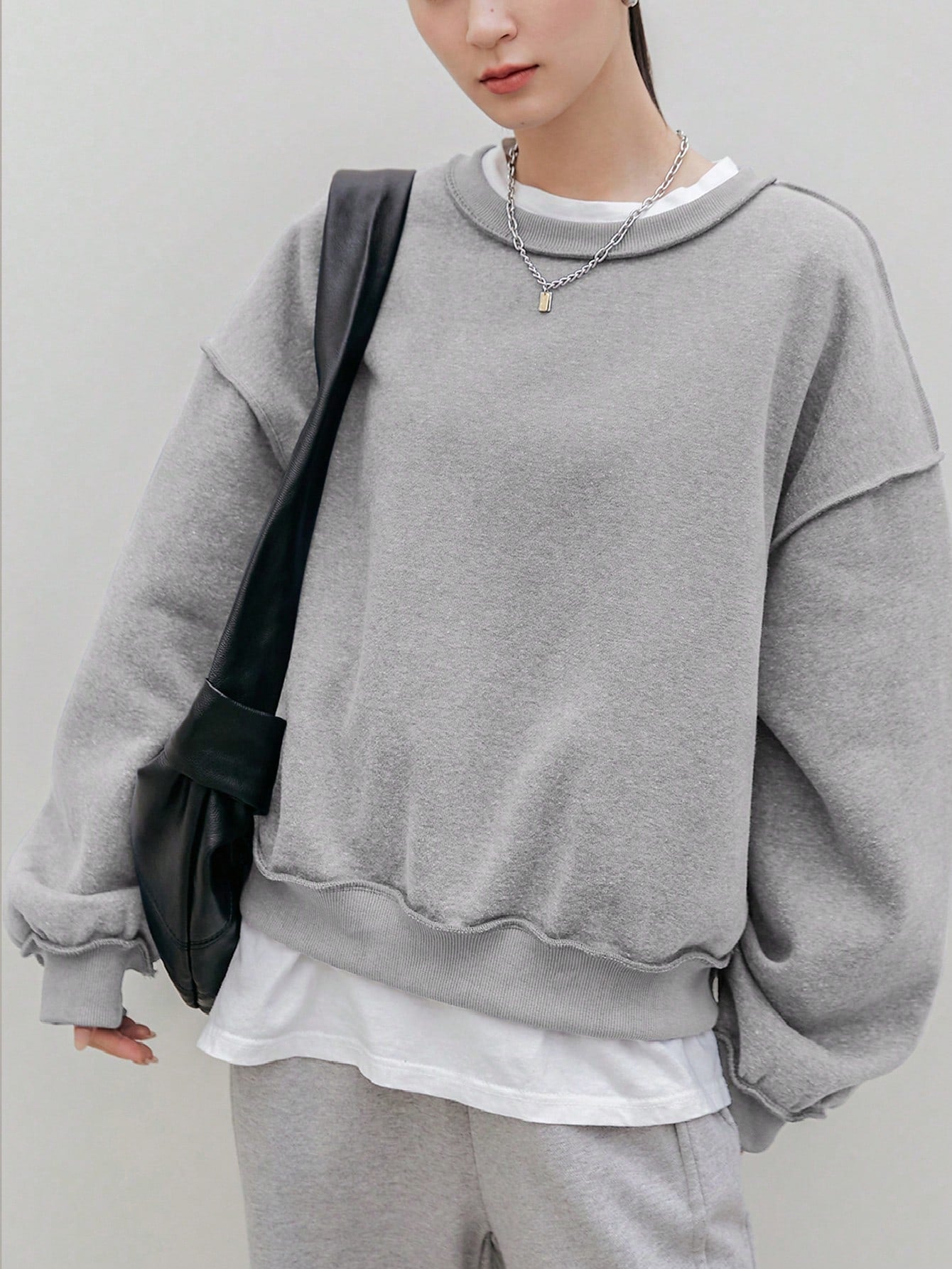 Solid Drop Shoulder Sweatshirt Without Tee