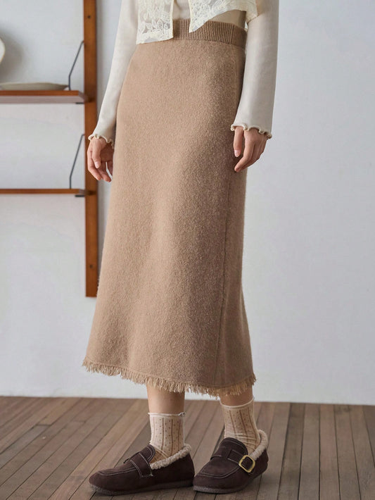 Women's Fringed Hem Sweater Skirt
