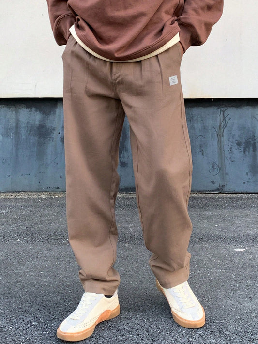 Men'S Letter Patched Straight-Leg Casual Pants